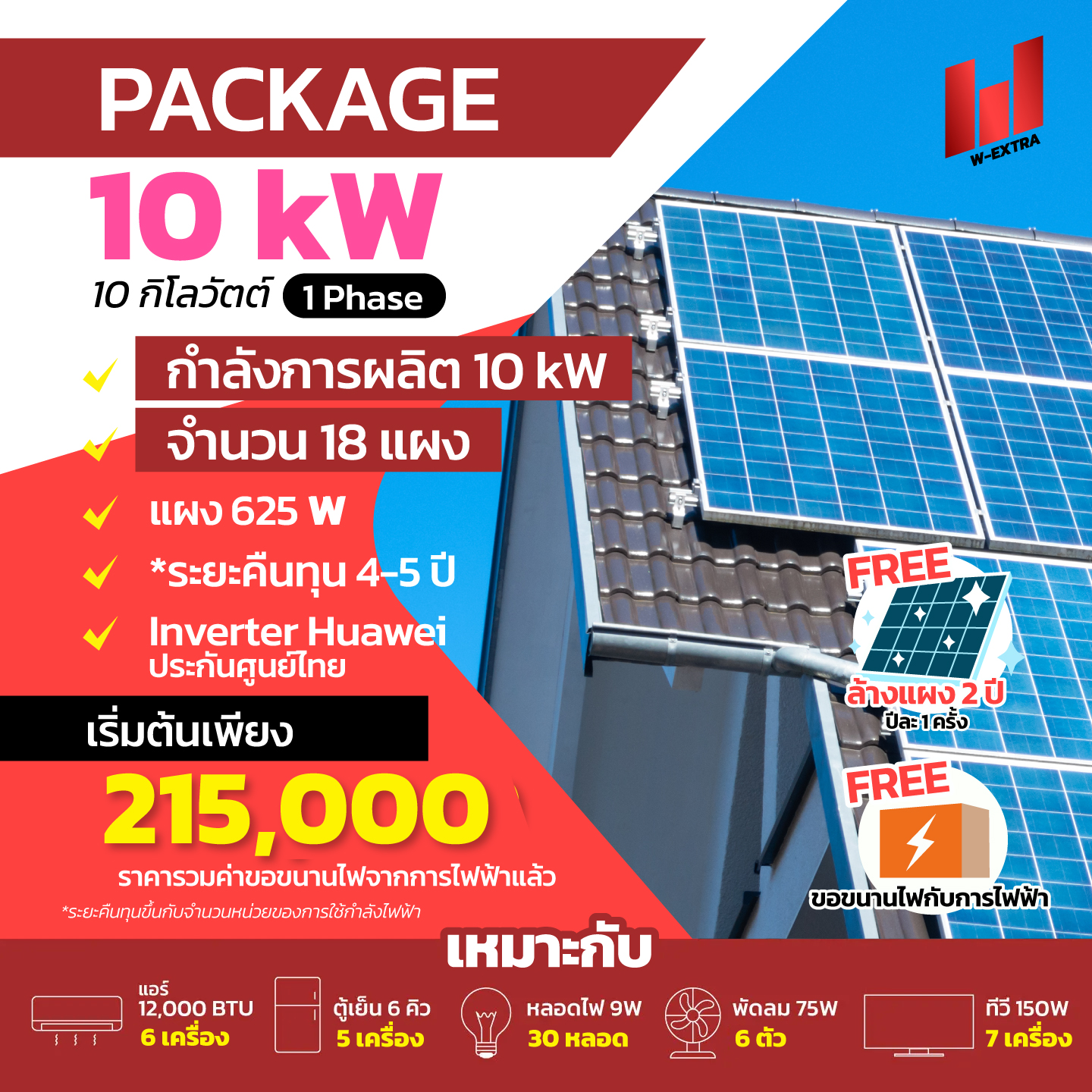 W EXTRA รับติดตั้งโซล่าเซลล์ 10kW 0